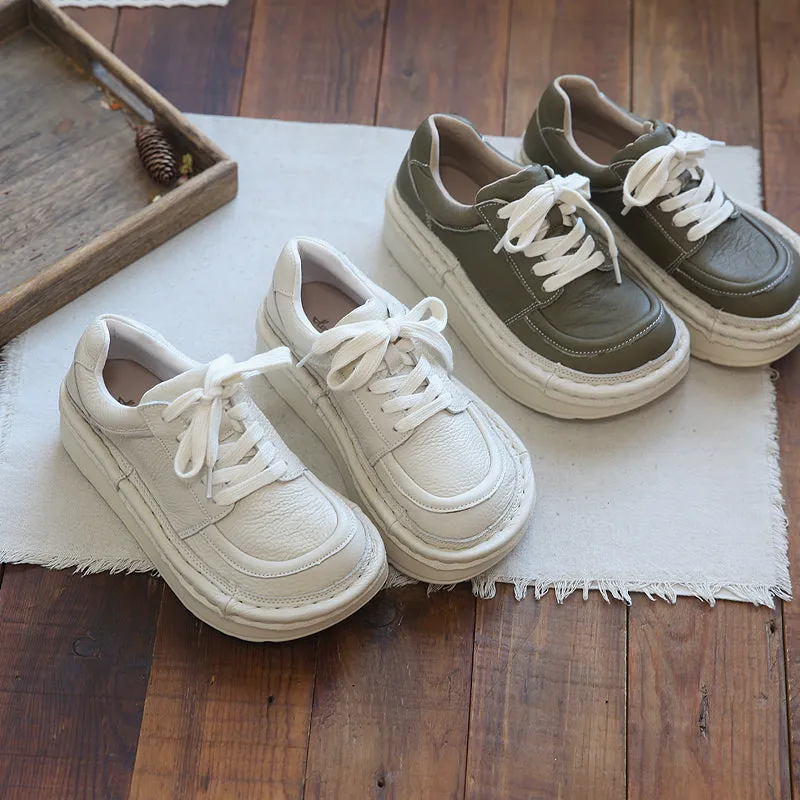 Scarpe casual da donna con suola spessa in pelle retrò