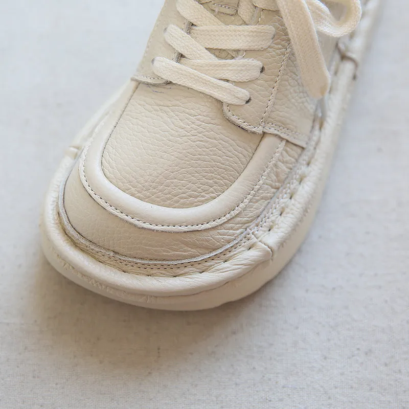 Scarpe casual da donna con suola spessa in pelle retrò