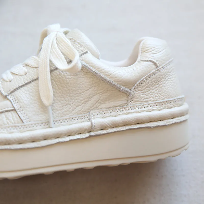 Scarpe casual da donna con suola spessa in pelle retrò